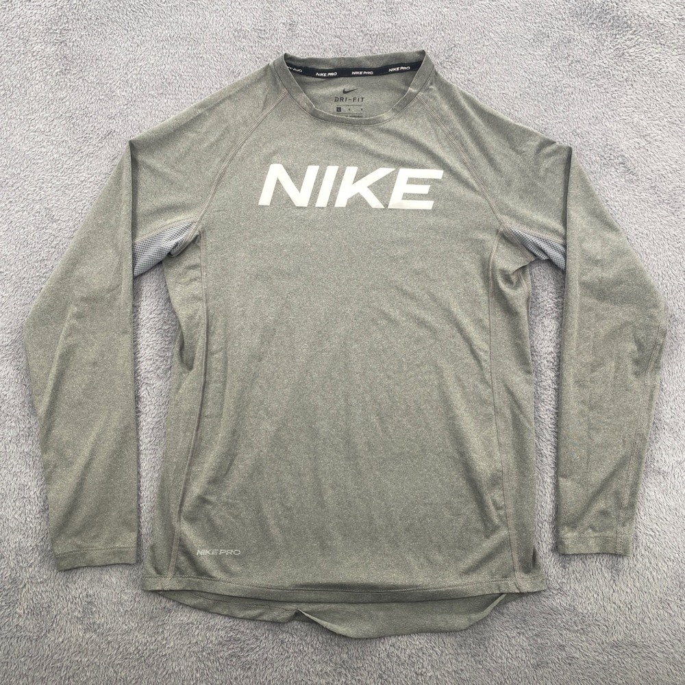 Nike Pro Dri-FIT Long Sleeve Shirt Kids Large Gray Athletic Training Top